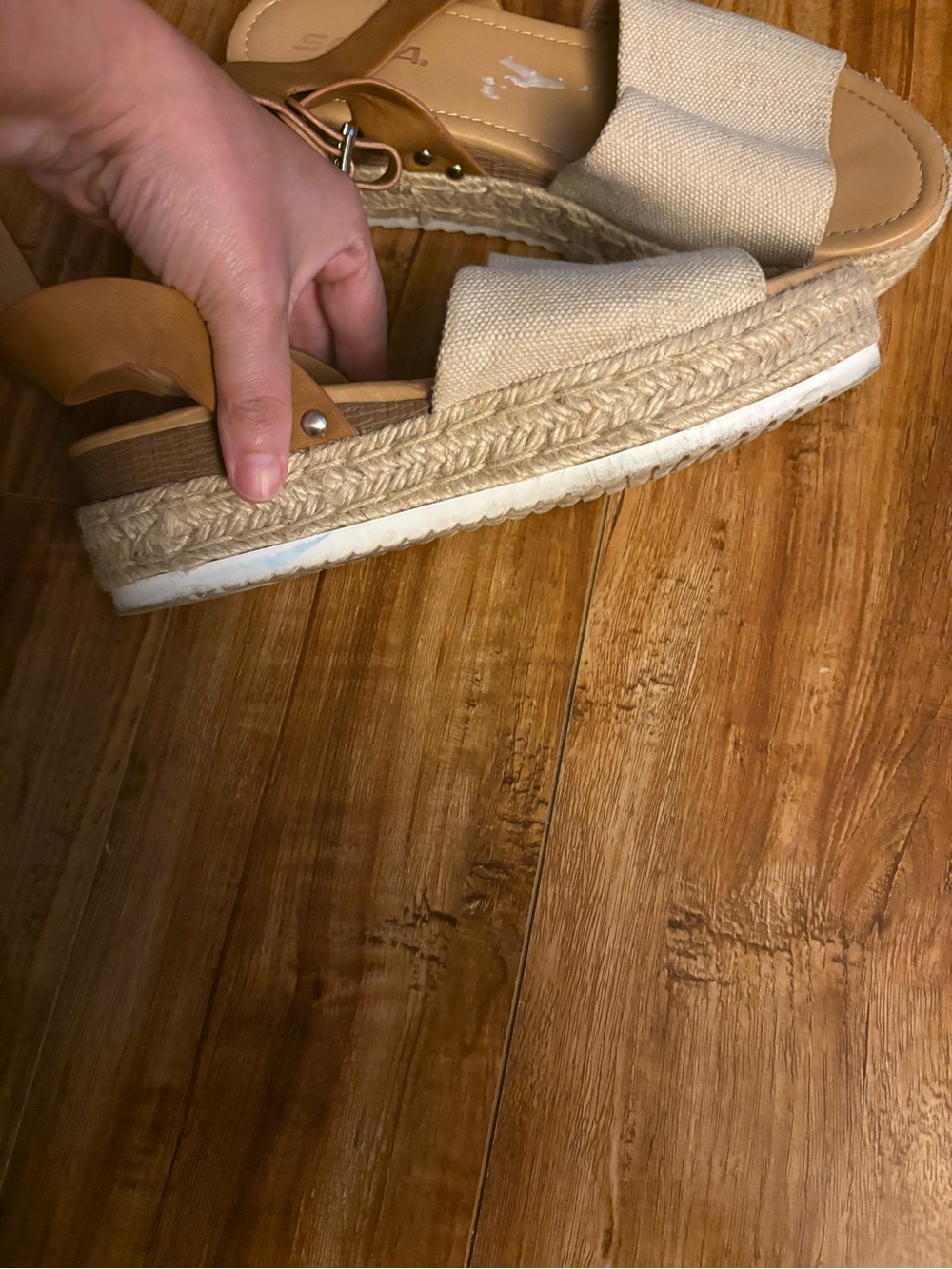Soda Natural Canvas and Tan Ankle-Strap Espadrille Sandals - Picture 4 of 4